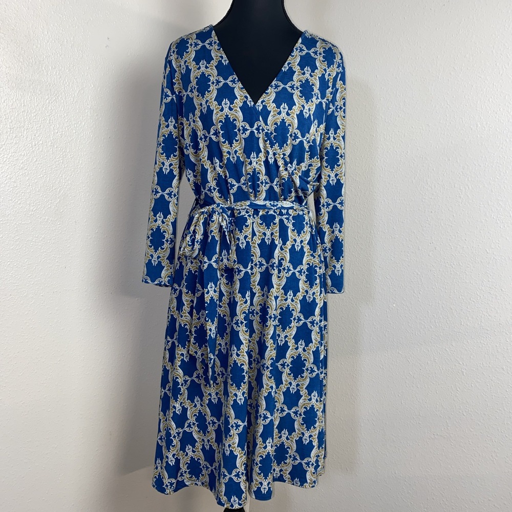 Mix by 41 Hawthorn Faux Wrap Dress Women's Size‎ XL Blue Paisley Renesme Jersey